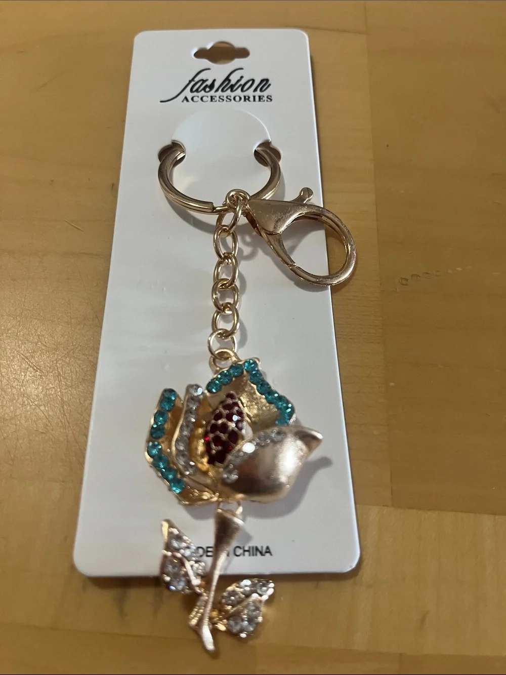 Gold-Tone Floral Key & Card Holder with Turquoise and Red Accents
